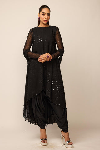 Kurta Set Indian Wedding - Black georgette by Vvani By Vani Vats