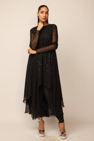 Kurta Set Indian Wedding - Black georgette by Vvani By Vani Vats