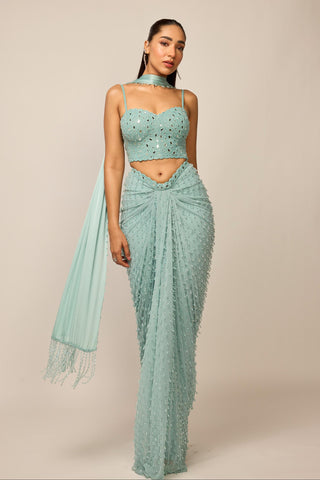 Skirt Set Indian Wedding Wear - Blue single drop by Vvani By Vani Vats
