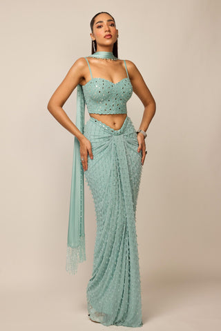 Skirt Set Indian Wedding Wear - Blue single drop by Vvani By Vani Vats