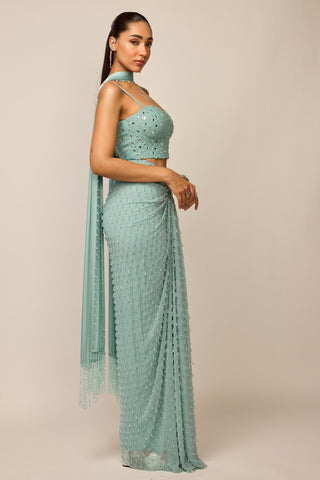 Skirt Set Indian Wedding Wear - Blue single drop by Vvani By Vani Vats