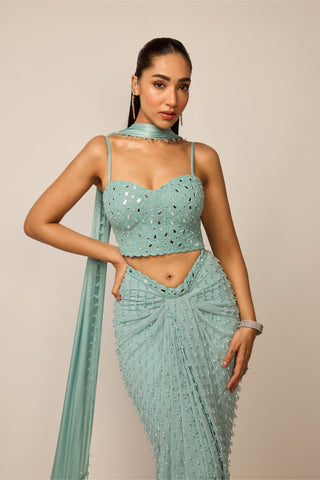 Skirt Set Indian Wedding Wear - Blue single drop by Vvani By Vani Vats