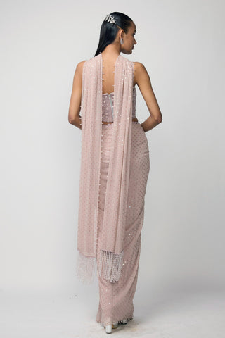 Skirt Set Indian Wedding Wear - Pink sequins embroidered draped by Vvani By Vani Vats