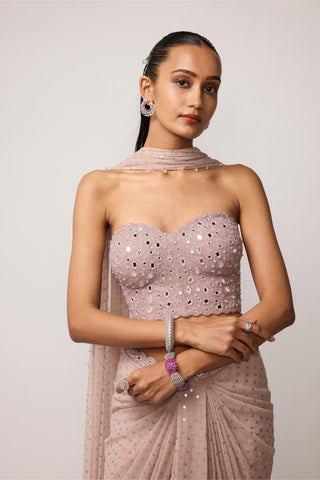 Skirt Set Indian Wedding Wear - Pink sequins embroidered draped by Vvani By Vani Vats