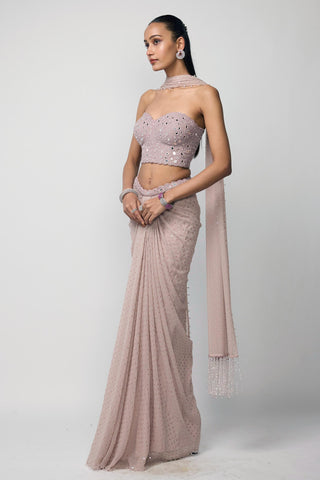 Skirt Set Indian Wedding Wear - Pink sequins embroidered draped by Vvani By Vani Vats