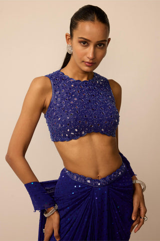 Skirt Set Indian Wedding Wear - Blue sequins embroidered draped by Vvani By Vani Vats