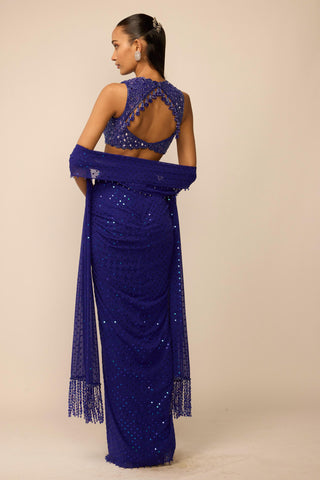 Skirt Set Indian Wedding Wear - Blue sequins embroidered draped by Vvani By Vani Vats