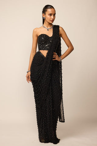 Draped Saree Indian Wedding - Black single drop set by Vvani By Vani Vats