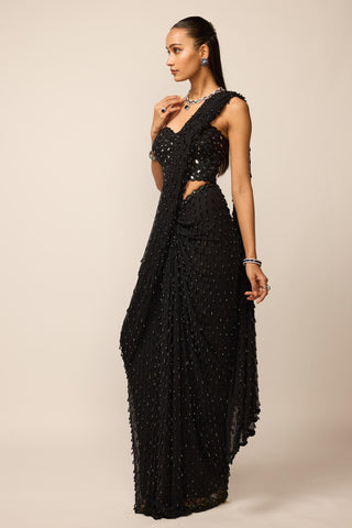 Draped Saree Indian Wedding - Black single drop set by Vvani By Vani Vats