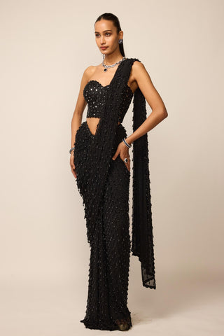 Draped Saree Indian Wedding - Black single drop set by Vvani By Vani Vats