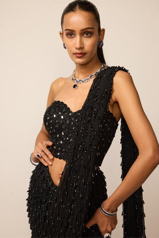 Draped Saree Indian Wedding - Black single drop set by Vvani By Vani Vats