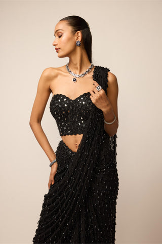 Draped Saree Indian Wedding - Black single drop set by Vvani By Vani Vats