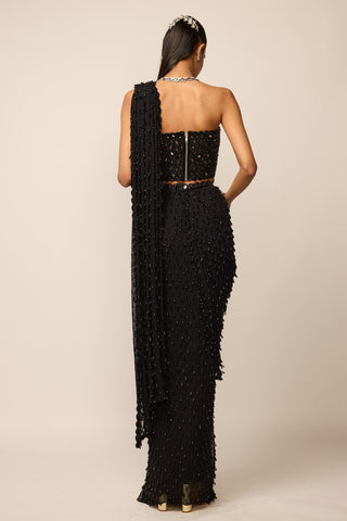 Draped Saree Indian Wedding - Black single drop set by Vvani By Vani Vats