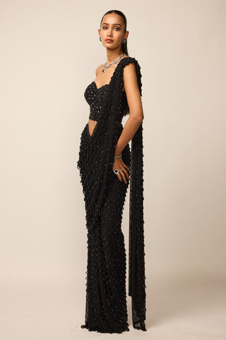 Draped Saree Indian Wedding - Black single drop set by Vvani By Vani Vats