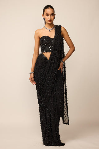 Draped Saree Indian Wedding - Black single drop set by Vvani By Vani Vats