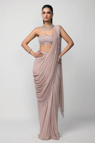 Draped Saree Indian Wedding - Pink set by Vvani By Vani Vats