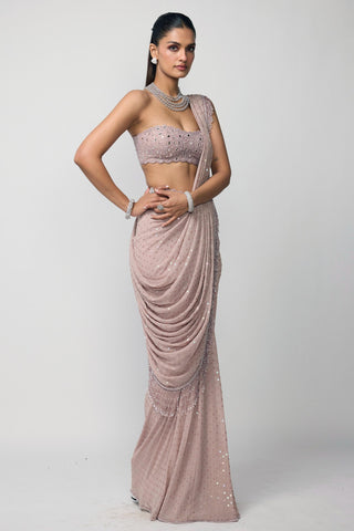 Draped Saree Indian Wedding - Pink set by Vvani By Vani Vats