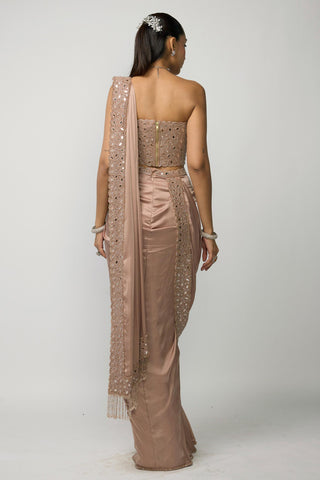 Draped Saree Indian Wedding - Pink rose set by Vvani By Vani Vats