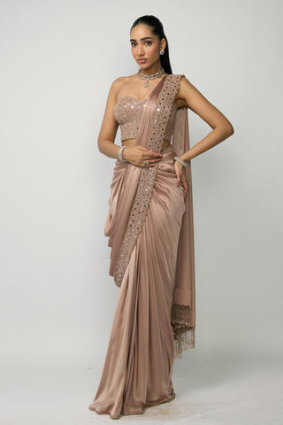 Draped Saree Indian Wedding - Pink rose set by Vvani By Vani Vats