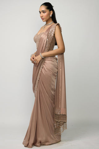 Draped Saree Indian Wedding - Pink rose set by Vvani By Vani Vats