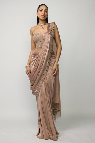 Draped Saree Indian Wedding - Pink rose set by Vvani By Vani Vats