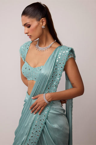 Draped Saree Indian Wedding - Blue set by Vvani By Vani Vats