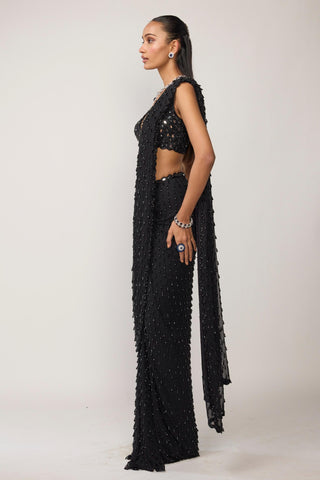 Draped Saree Indian Wedding - Black single drop set by Vvani By Vani Vats