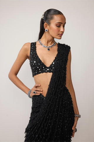 Draped Saree Indian Wedding - Black single drop set by Vvani By Vani Vats