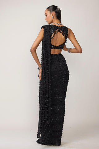Draped Saree Indian Wedding - Black single drop set by Vvani By Vani Vats