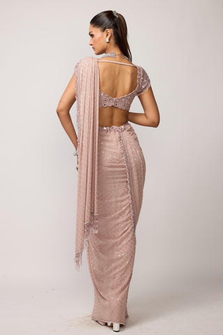 Draped Saree Indian Wedding - Pink sequins set by Vvani By Vani Vats