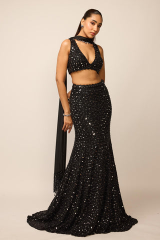 Lehenga Set Indian Wedding - Black fishcut by Vvani By Vani Vats