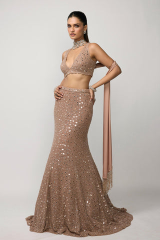 Lehenga Set Indian Wedding - pink rose fishcut by Vvani By Vani Vats