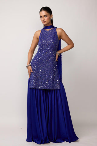 Sharara Set - Blue satin - Vvani By Vani Vats | Mrs. G