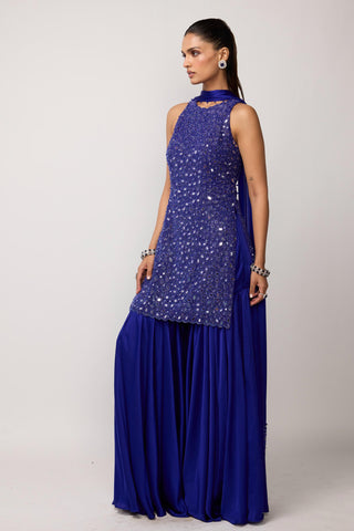 Sharara Set - Blue satin - Vvani By Vani Vats | Mrs. G