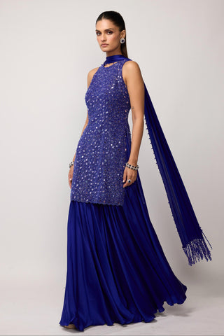 Sharara Set - Blue satin - Vvani By Vani Vats | Mrs. G