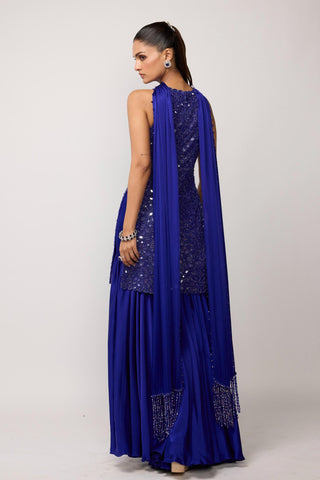 Sharara Set - Blue satin - Vvani By Vani Vats | Mrs. G