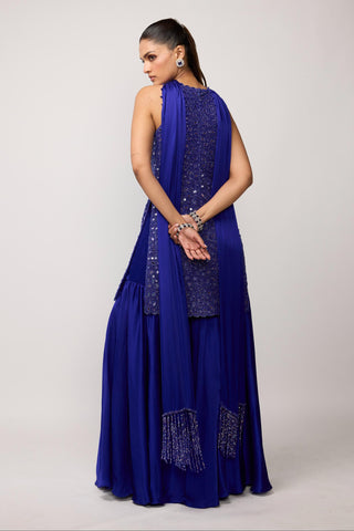Sharara Set - Blue satin - Vvani By Vani Vats | Mrs. G