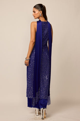 Kurta Set Indian Wedding - Blue v-neck by Vvani By Vani Vats