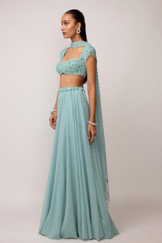 Skirt Set Wear - Blue georgette by Vvani By Vani Vats