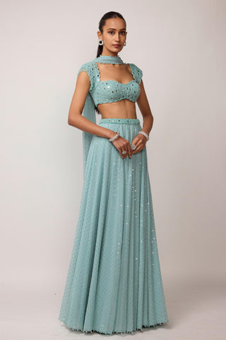 Skirt Set Wear - Blue georgette by Vvani By Vani Vats