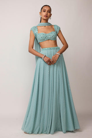 Skirt Set Wear - Blue georgette by Vvani By Vani Vats