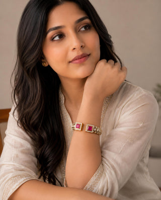 Kada Indian Wedding - Gold Stone Open Cuff by Vivinia by Vidhi Mehra