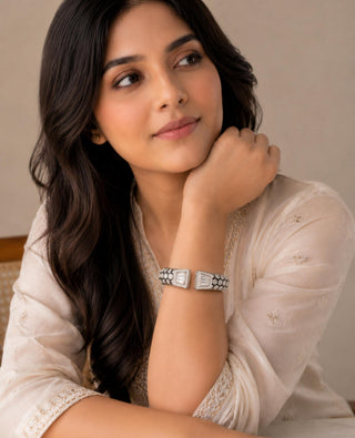 Bracelet Contemporary Wear - Silver Geometric Statement Cuff by Vivinia by Vidhi Mehra