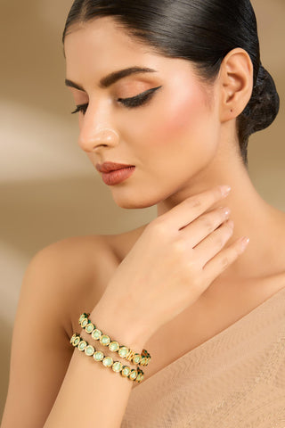 Polki Bangles for Indian Wedding – Gold Green Rajwadi by Vivinia by Vidhi Mehra