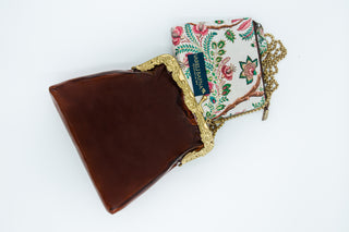 Brown vinyl potli clutch