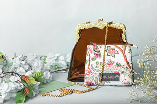 Brown vinyl potli clutch
