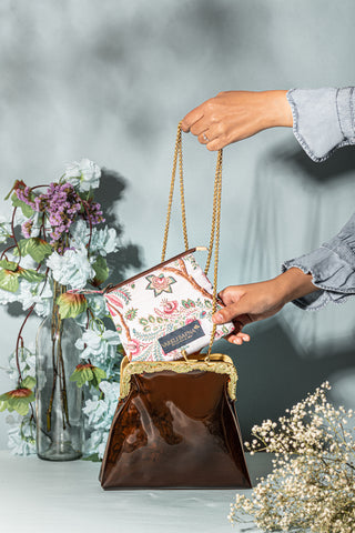 Brown vinyl potli clutch