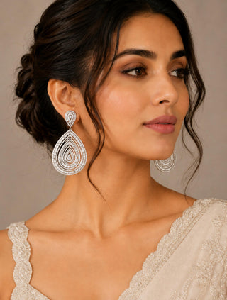 Earrings Contemporary Wear - Silver Teardrop CZ Statement by Vivinia by Vidhi Mehra