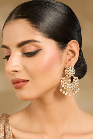Polki Pearl & Stone Chandelier Earrings by Vivinia by Vidhi Mehra