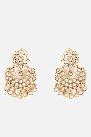 Polki Pearl & Stone Chandelier Earrings by Vivinia by Vidhi Mehra